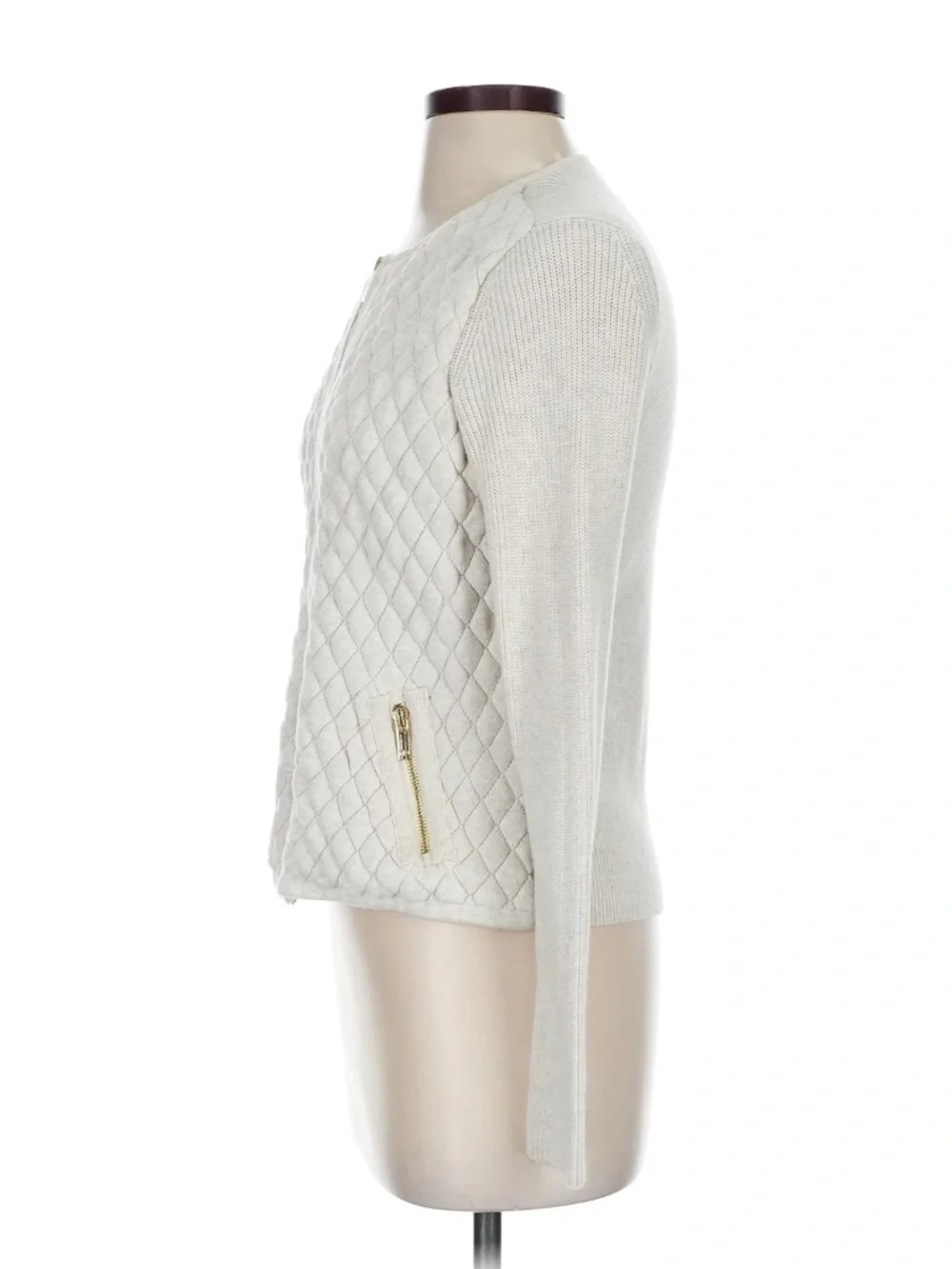 Charter Club Cream Quilted Zip-Front Knit Bomber Jacket - Picture 4 of 7